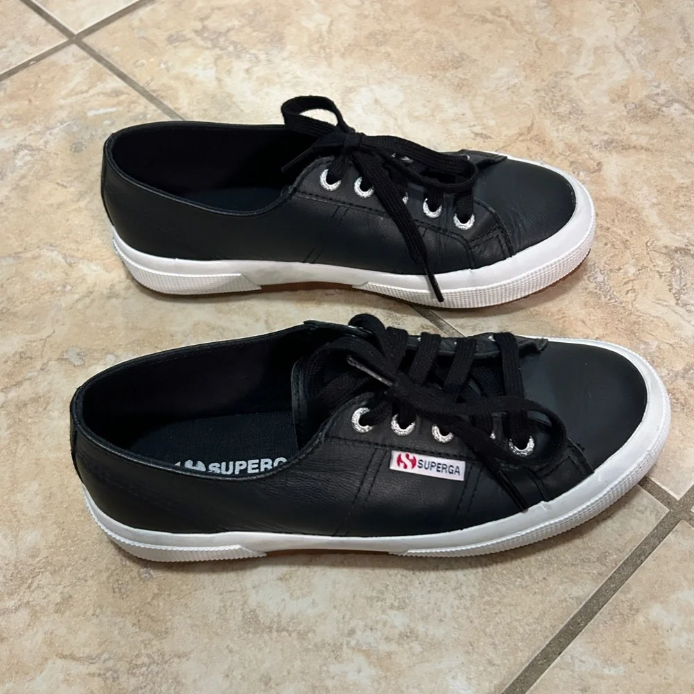 Superga 2750 COTU Classic Sneaker Black Leather Size 37/6.5
